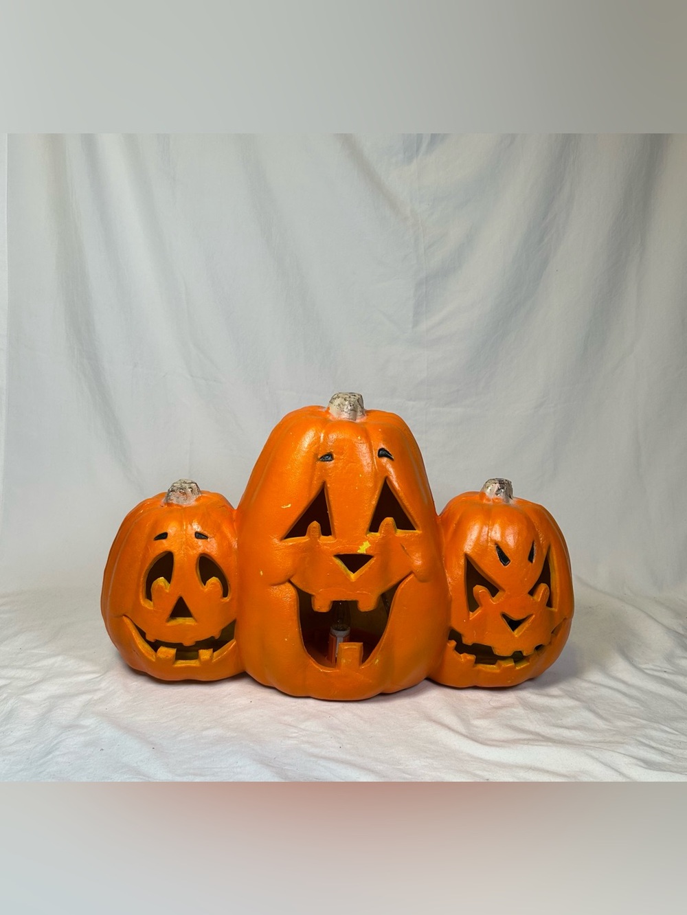 Vintage 90s Paper Magic Group Pumpkin Jack-O-Lantern Halloween Lighted Trio